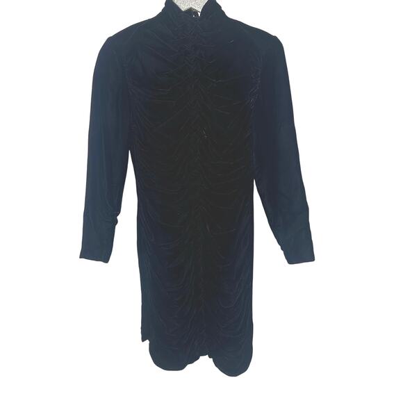 Bruce Oldfield Vintage Black Long Sleeve Mock Neck Velvet Dress - Picture 1 of 7